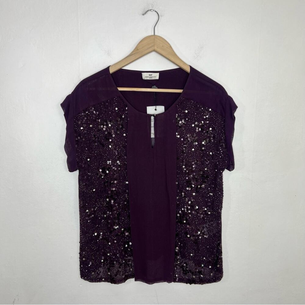 NWT Day Birger et Mikkelsen Purple Fig Merged Sequin Top Size Medium